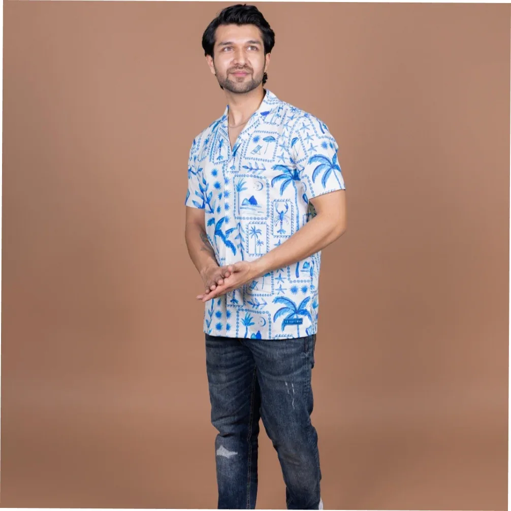 15 Buttons Blue Lagoon Pet Parent Shirt for Men (Blue/Off White) - Image 2