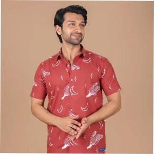 15 Buttons Sangria Pet Parent Shirt for Men (Red/White)