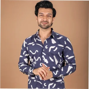 15 Buttons Sapphire Pet Parent Shirt for Men (Navy/White)