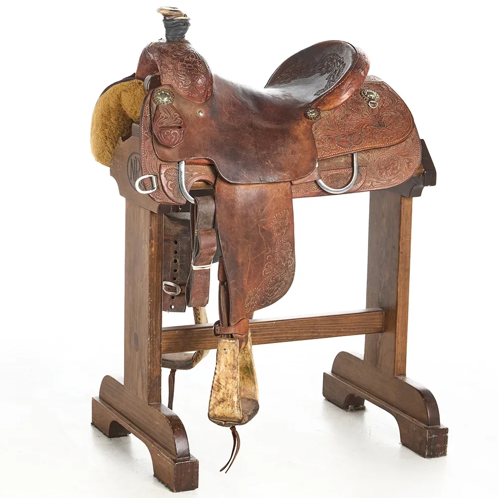 4T Saddlery Used 15in Acorn/Oak Tooled Team Roper