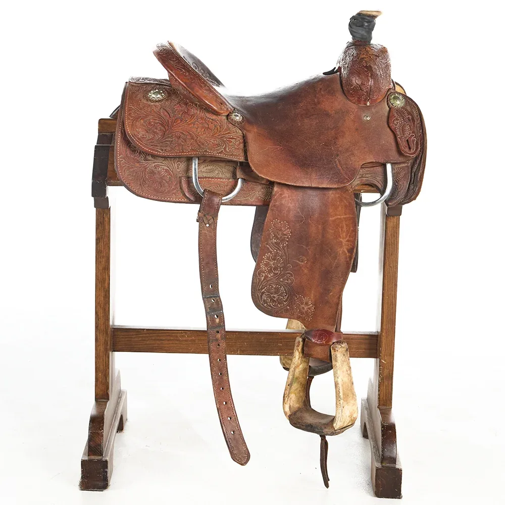 4T Saddlery Used 15in Acorn/Oak Tooled Team Roper - Image 2
