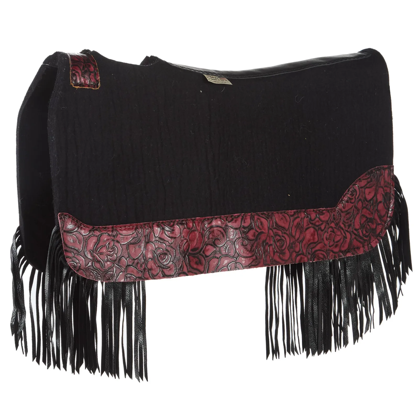 5 Star Equine Products Supplies Inc. 3/4in. 30x28 Red Roses Black Fringe Barrel Racer Felt Saddle Pad - Image 2