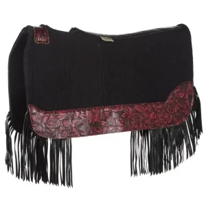 5 Star Equine Products Supplies Inc. 3/4in. 30x28 Red Roses Black Fringe Barrel Racer Felt Saddle Pad