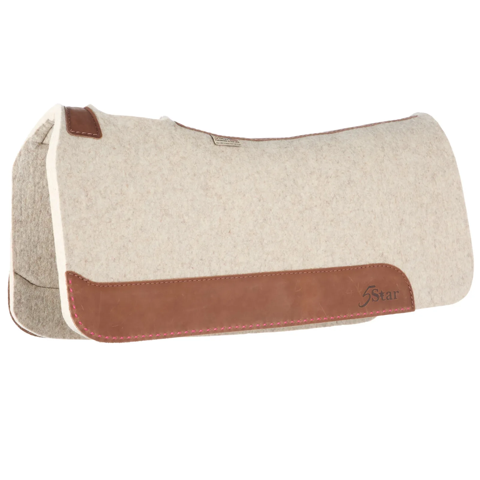 5 Star Equine Products Supplies Inc. 7/8in Natural Felt Saddle Pad with Hot Pink Buckstitch - Image 2
