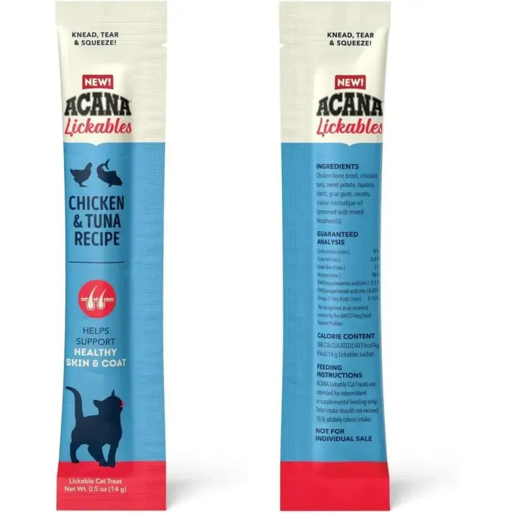 Acana Chicken & Tuna Recipe Lickable Healthy Skin and Coat Cat Treats 2.5 oz