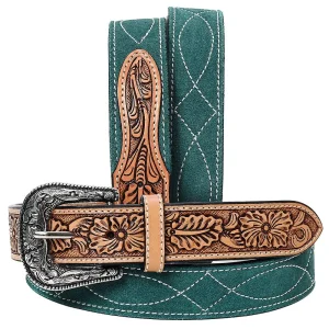 American Darling Green Suede Tooled Leather Belt