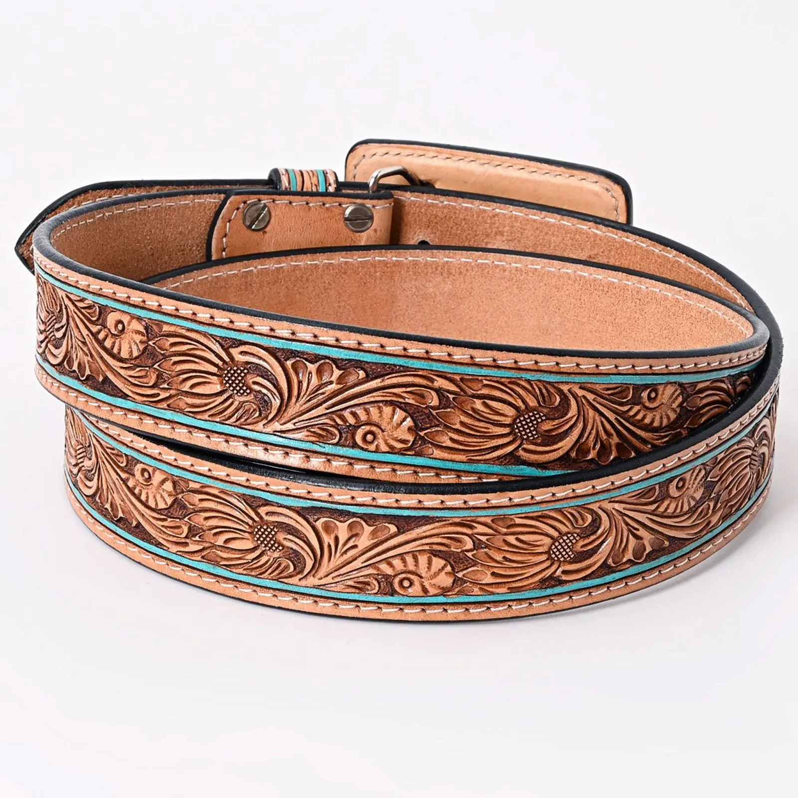 American Darling Turquoise Trim Tooled Belt - Image 2