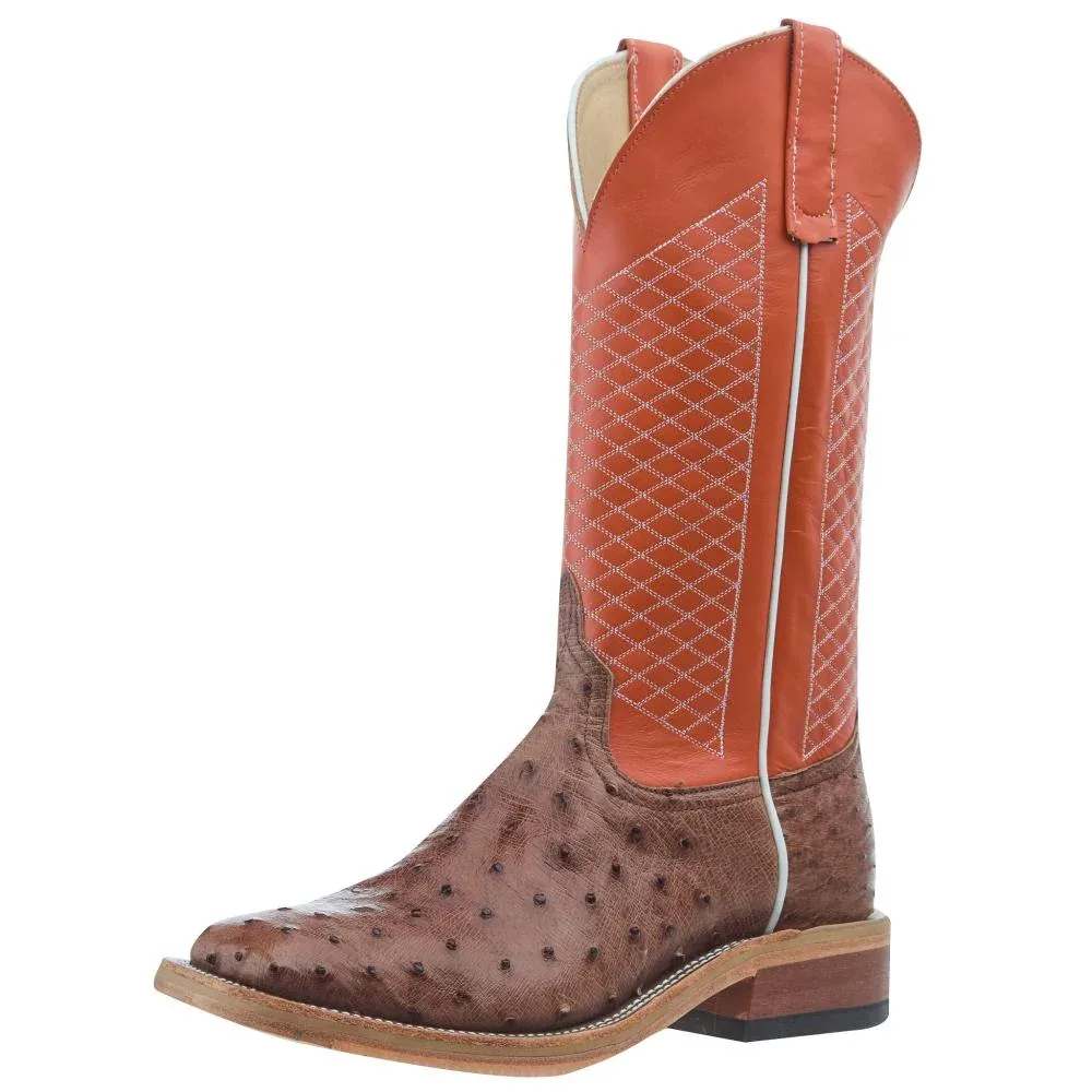 Anderson Bean Men`s AB Ride Ready Rum Brown Full Quill Ostrich Vamp 13in Tangerine Glove Top