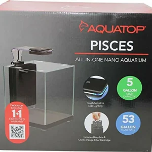 AquaTop PISCES Allinone Nano Cube Glass Aquarium Kit, Black, Clear, 5 gal