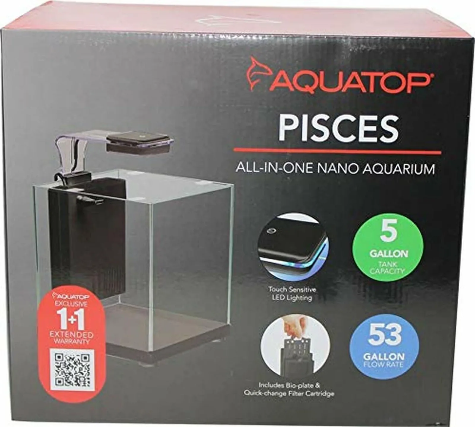 AquaTop PISCES Allinone Nano Cube Glass Aquarium Kit, Black, Clear, 5 gal