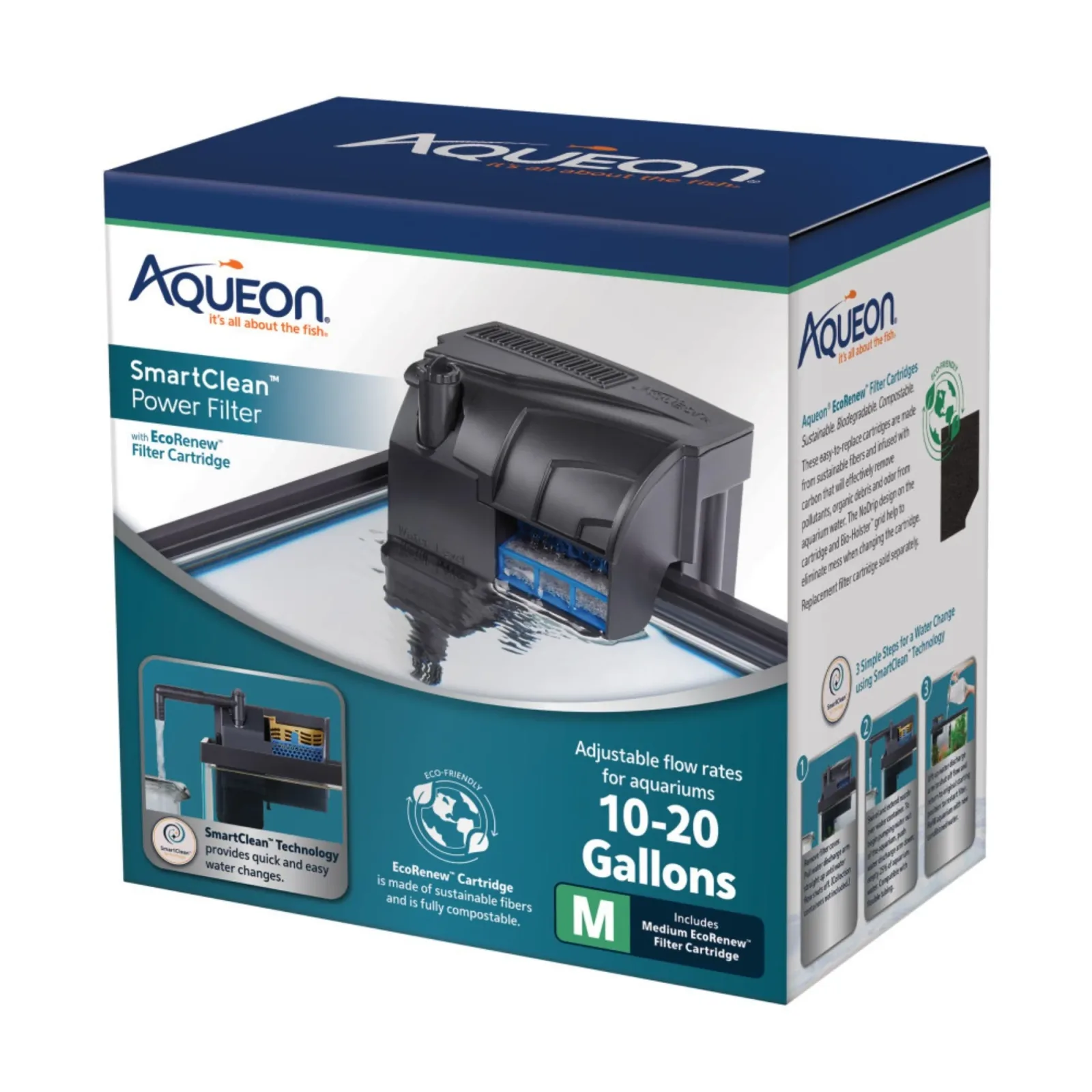 Aqueon SmartClean Power Aquarium Filter with EcoRenew Filter Cartridge, 1020 gal