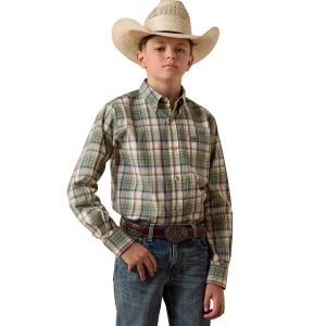 Ariat Boy's Bronze Green Plaid Pro Series Sebastian Shirt