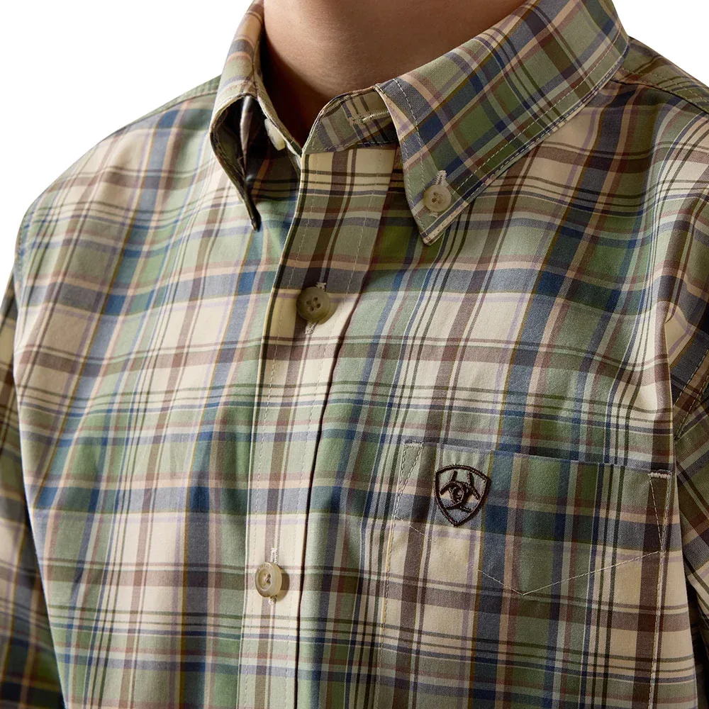 Ariat Boy's Bronze Green Plaid Pro Series Sebastian Shirt - Image 2