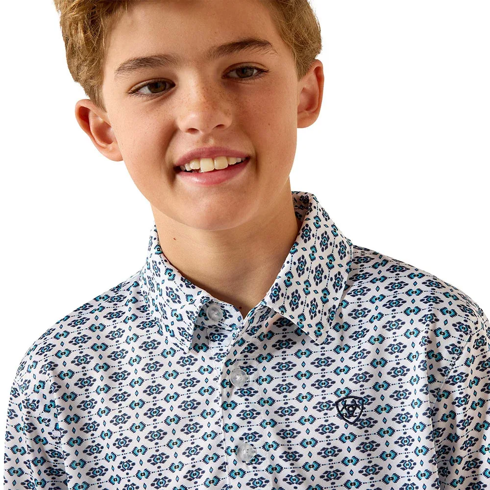 Ariat Boy's White Southwest Space Print Polo - Image 2