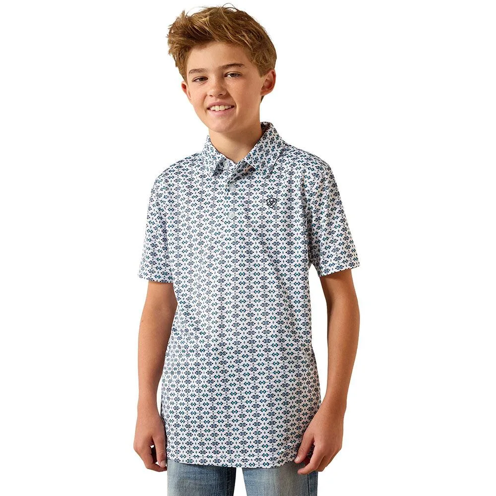 Ariat Boy's White Southwest Space Print Polo