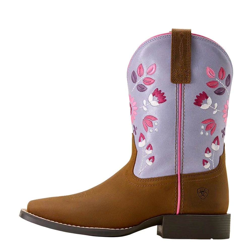 Ariat Kid's Wild Bloom Distressed Brown Vamp Mystic Lavender Top - Image 2
