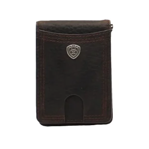 Ariat Men's Rowdy Shield Logo Brown Money Clip Bifold Wallet