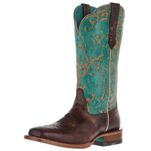 Ariat Womens Frontier Honey Brown Vamp 12In Turquoise Patina Top Cowgirl Boots