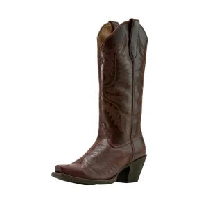 Ariat Womens Round Up Collins Brown Embroidered Vamp 13In Brown Embroidered Top Cowgirl Boots