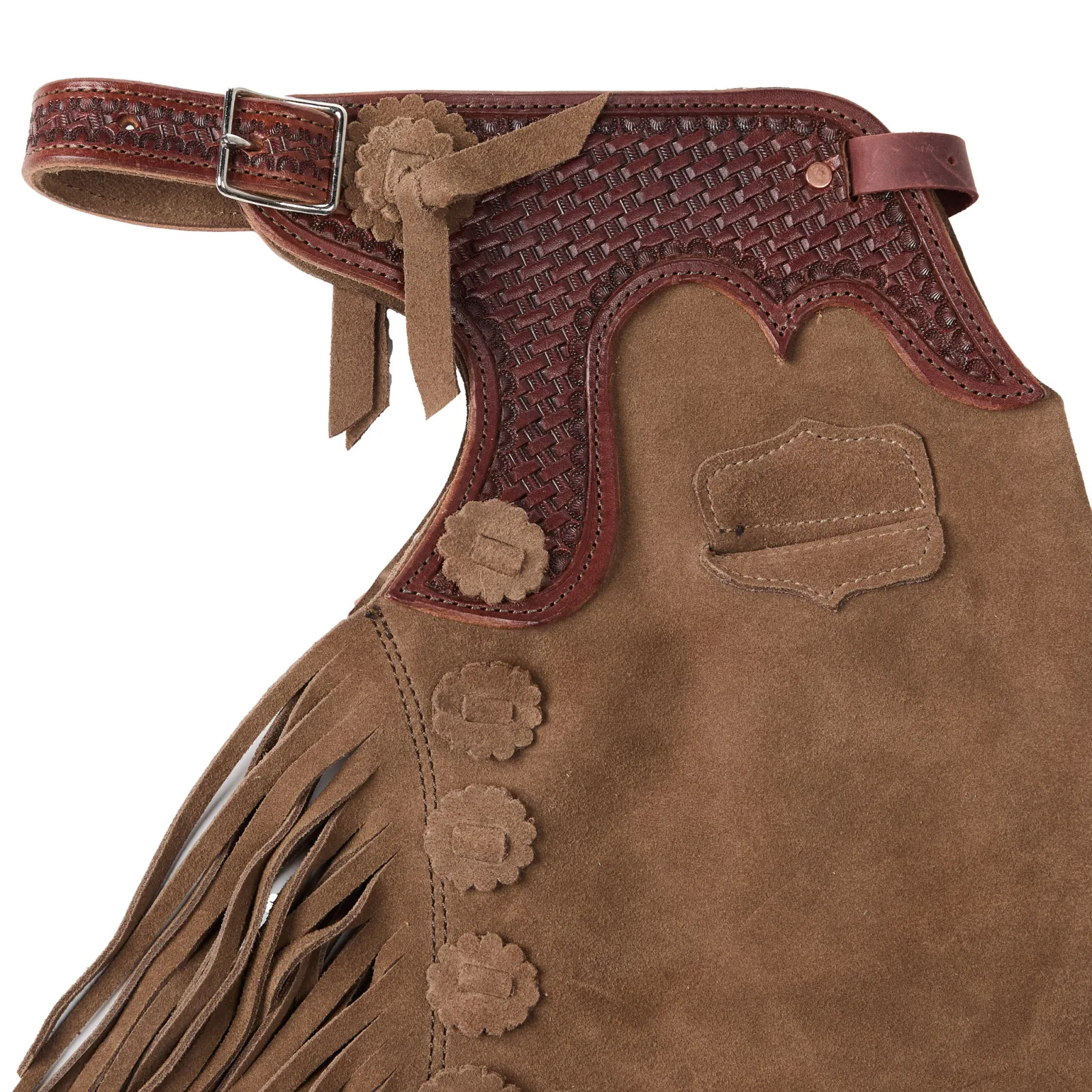 Arrow M Saddlery Tooled Basket Stamp Yoke Saddle Brown 6-7T Youth Chaps - Image 2