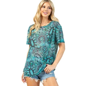 Avery Women's Turquoise Squash Blossom Print Top