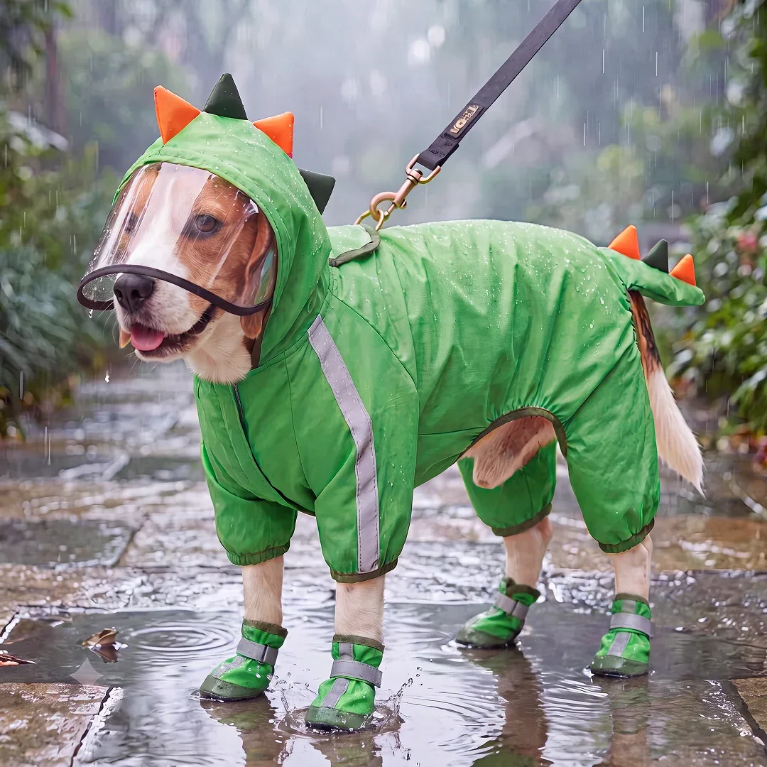 Barkbutler x Fofos Four Leg Dinosaur Raincoat for Dogs (Green) - Image 2
