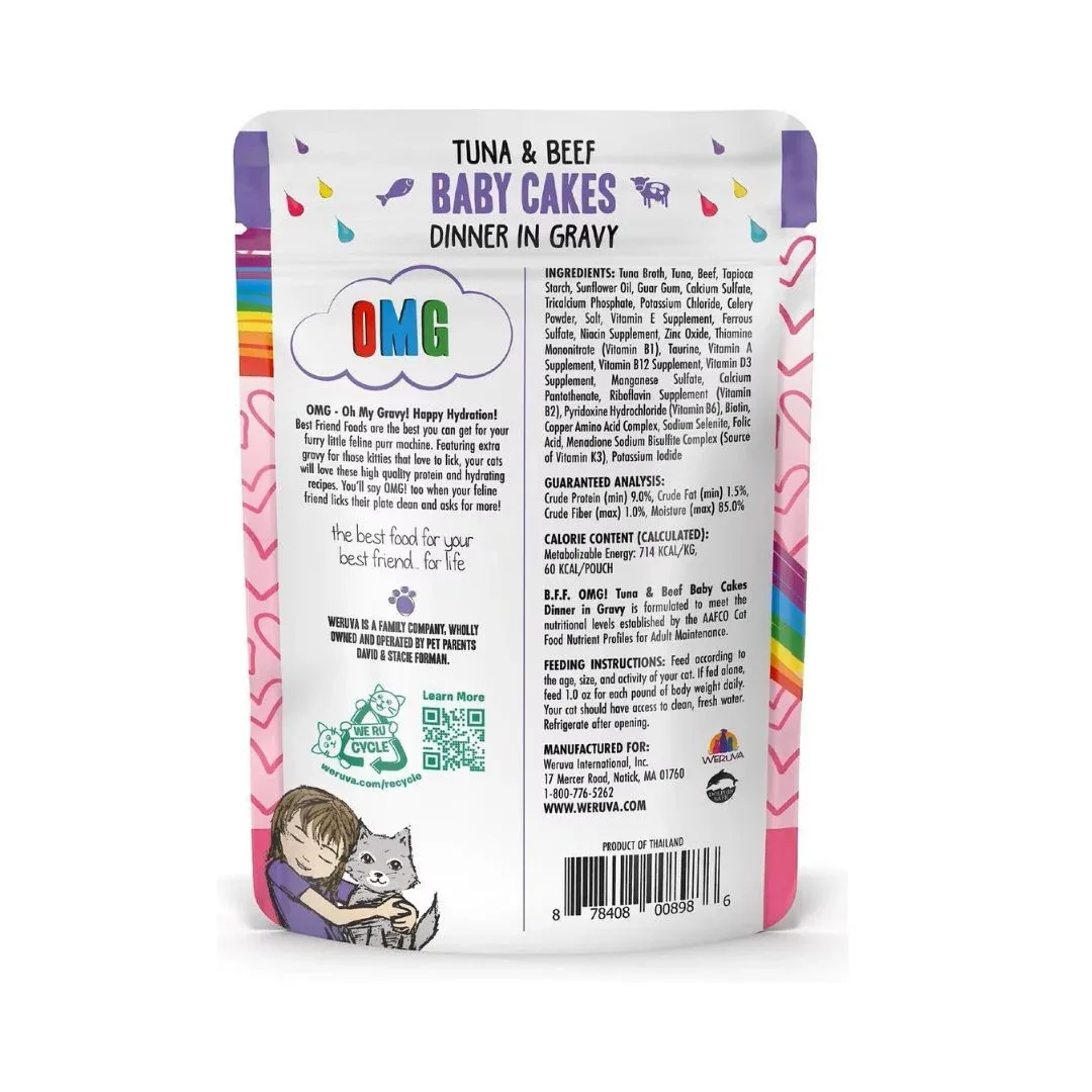BFF Cat Omg Baby Cakes Tuna and Beef Dinner in Gravy 3 oz. Pouch 12 ct - Image 2