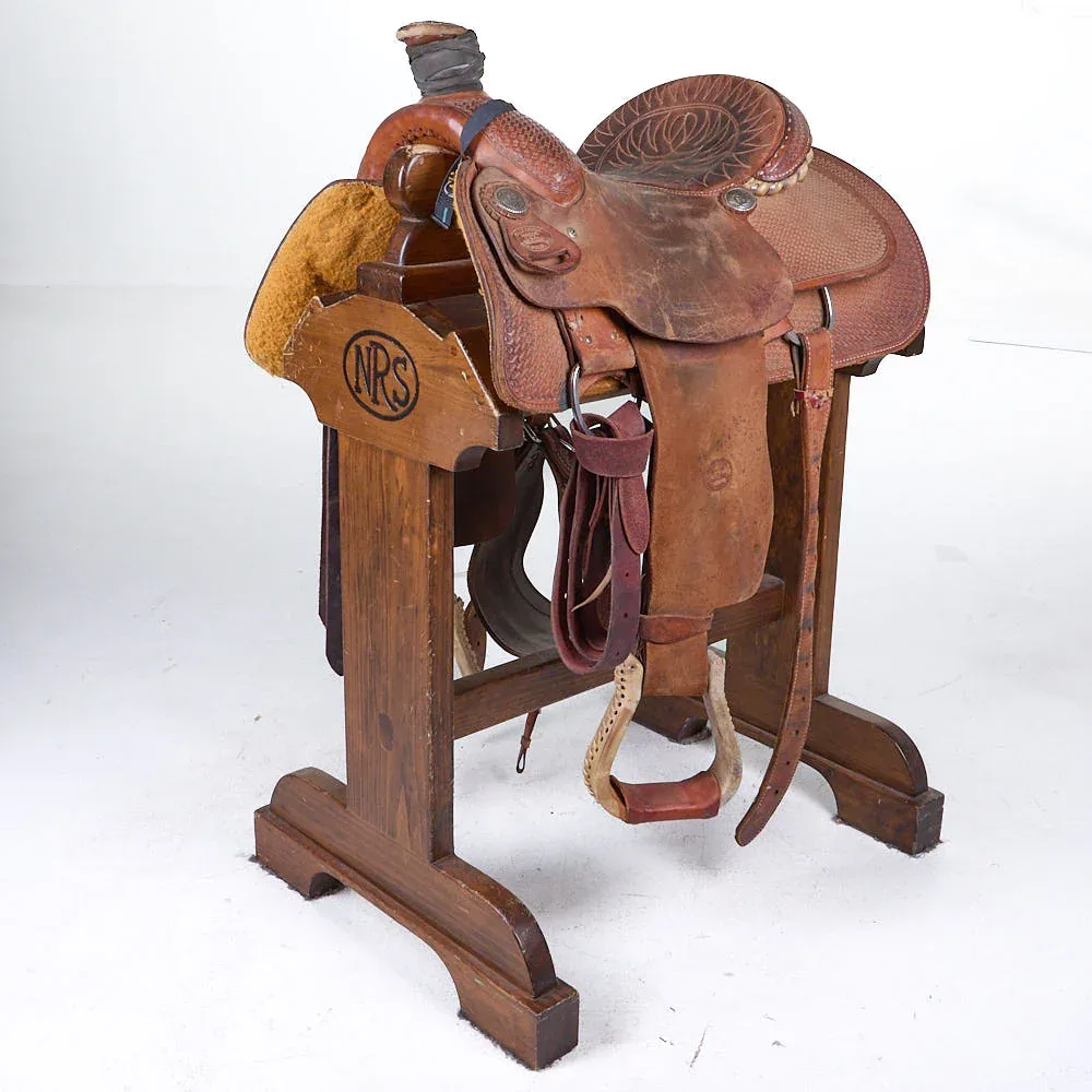 Billy Cook Used 14.5in 1/2 Breed Basket Stamped Calf Roping Saddle