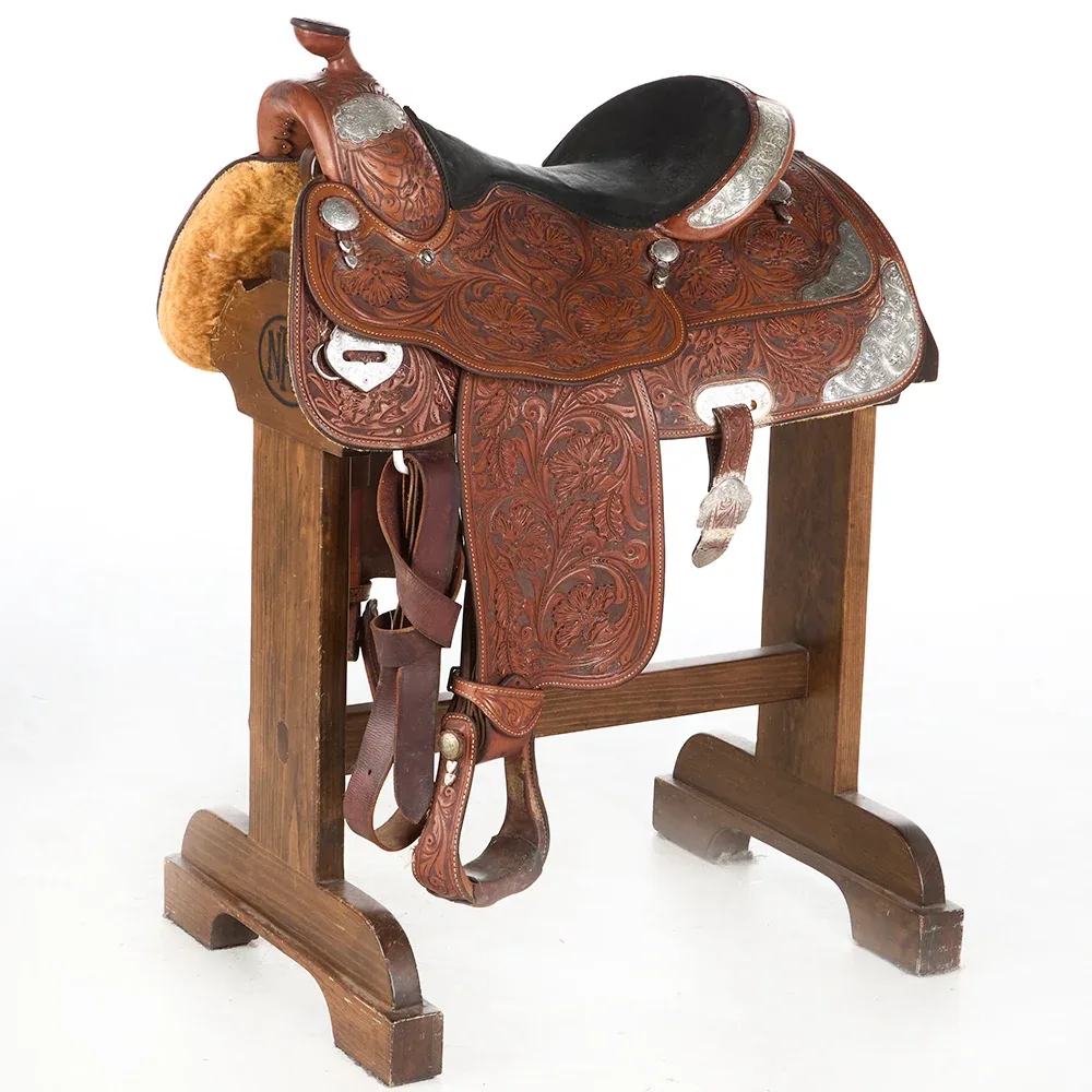 Billy Cook Used 16in Floral Pleasure Show Saddle with Silver