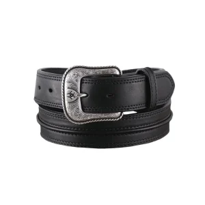 Black Leather Raised Pipe Belt