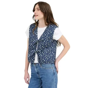 Blu Pepper Womens Navy Floral Quilted Fashion Vest