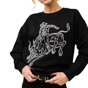 Blue B Women's Black Embroidered Bull Riding Pullover