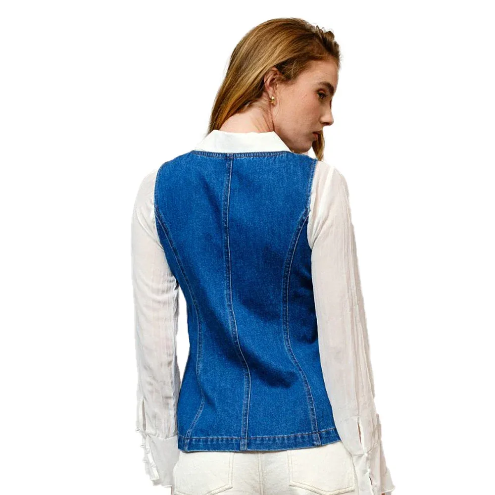 Blue B Women's Gold Button Denim Vest - Image 2