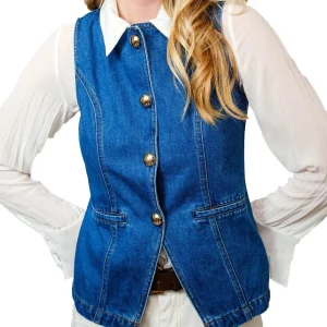 Blue B Women's Gold Button Denim Vest
