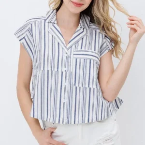 Blue B Womens Navy Stripe Button Up Shirt