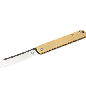 Boker Plus Zenshin 42 Brass - pocket knife with brass handle scales - classic Folding knife with 440C blade - with knife case