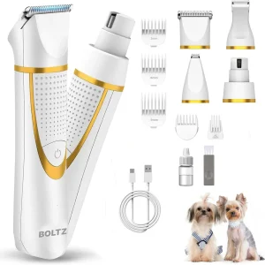 Boltz 4 in 1 IPX7 Waterproof Electric Cordless Trimmer with Nail Grinder for Dogs and Cats