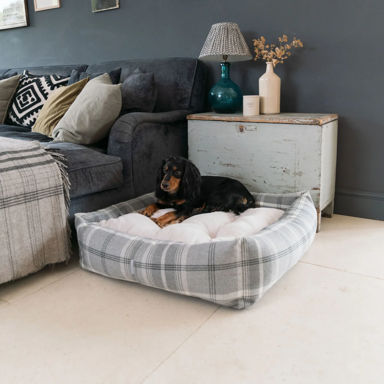 Box Bed With Removable Cover in Balmoral Dove Grey Tweed by Lords & Labradors