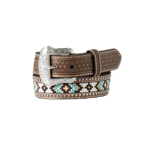 Boy's Basketweave Beaded Inlay Brown Belt