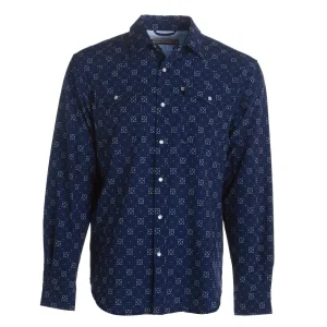 Brandcowboy Mens Sandhil Ranch Navy Print Long Sleeve Pearl Snap Shirt