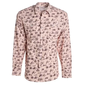 Brandcowboy Mens Sandhill Ranch Cream Western Print Long Sleeve Pearl Snap Shirt