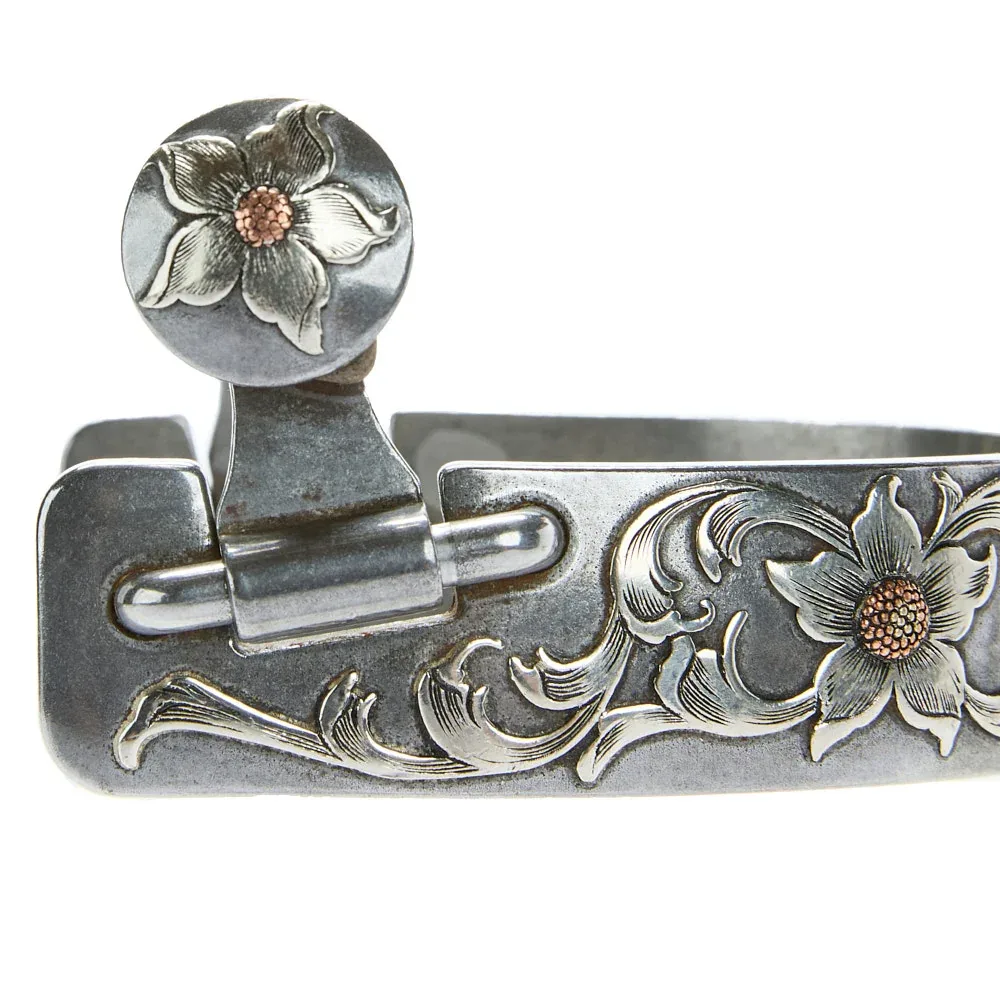 Brandon Anthony Bit & Spur Co. 1in Silver Floral Mounted with 7pt Rowel Spurs - Image 2