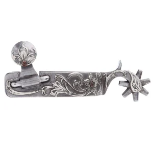 Brandon Anthony Bit & Spur Co. Silver Flower Scroll Mens 2 Inch Band Western Spurs with 7 Point Rowel
