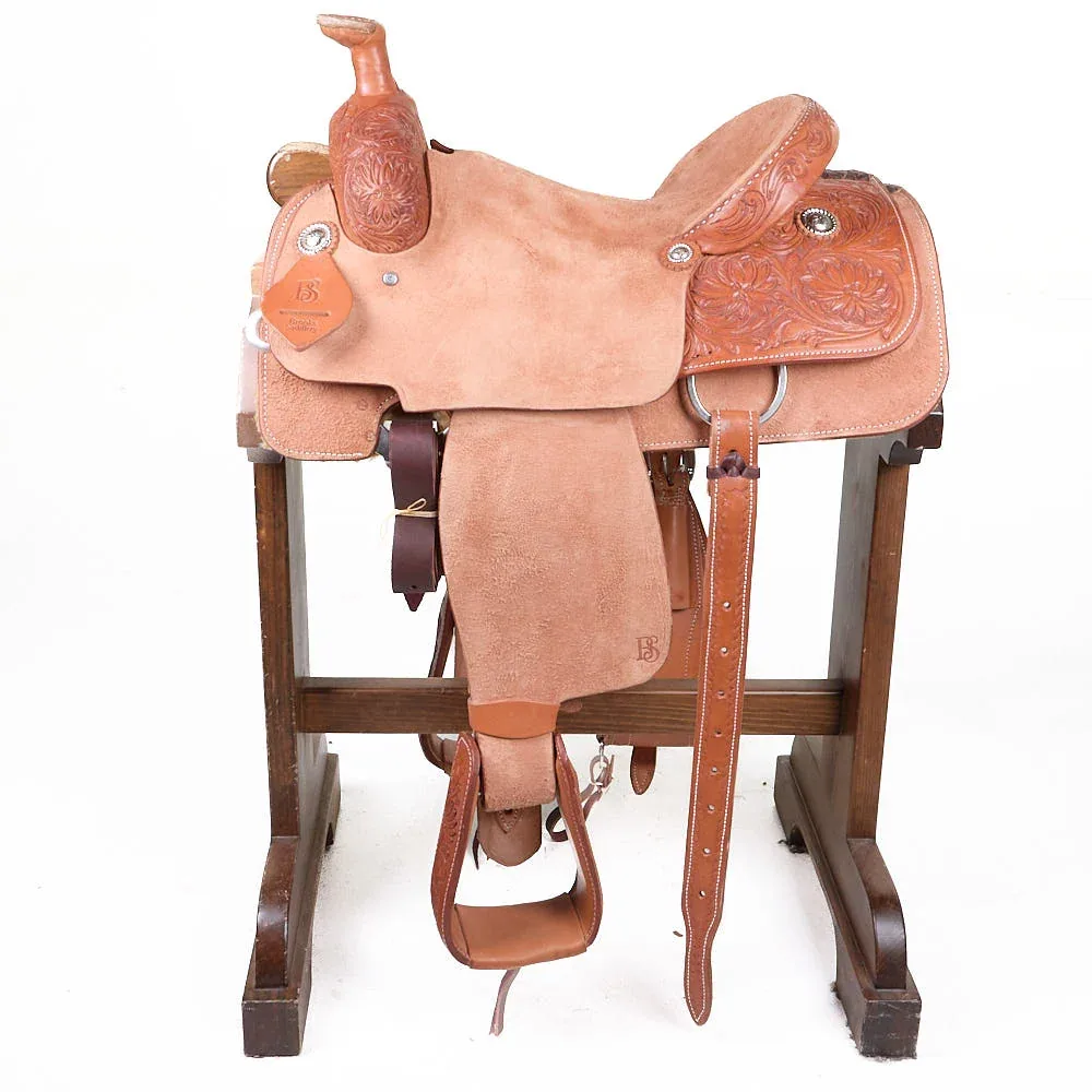 Brooks Saddlery Used 15.5in 1/4 Breed Floral Team Roper - Image 2