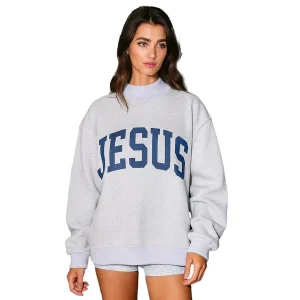 Bucketlist Women's Grey & Navy Reversible Jesus & God Is Good Sweatshirt