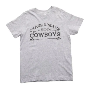 Buckin Baby Girl's Chase Dreams Not Cowboys Grey Tee Shirt