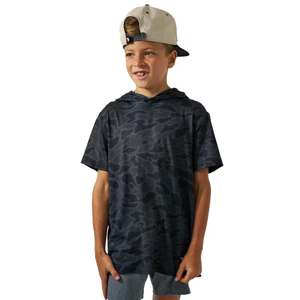 Burlebo Boy's Black Camo Short Sleeve Performance Hoodie