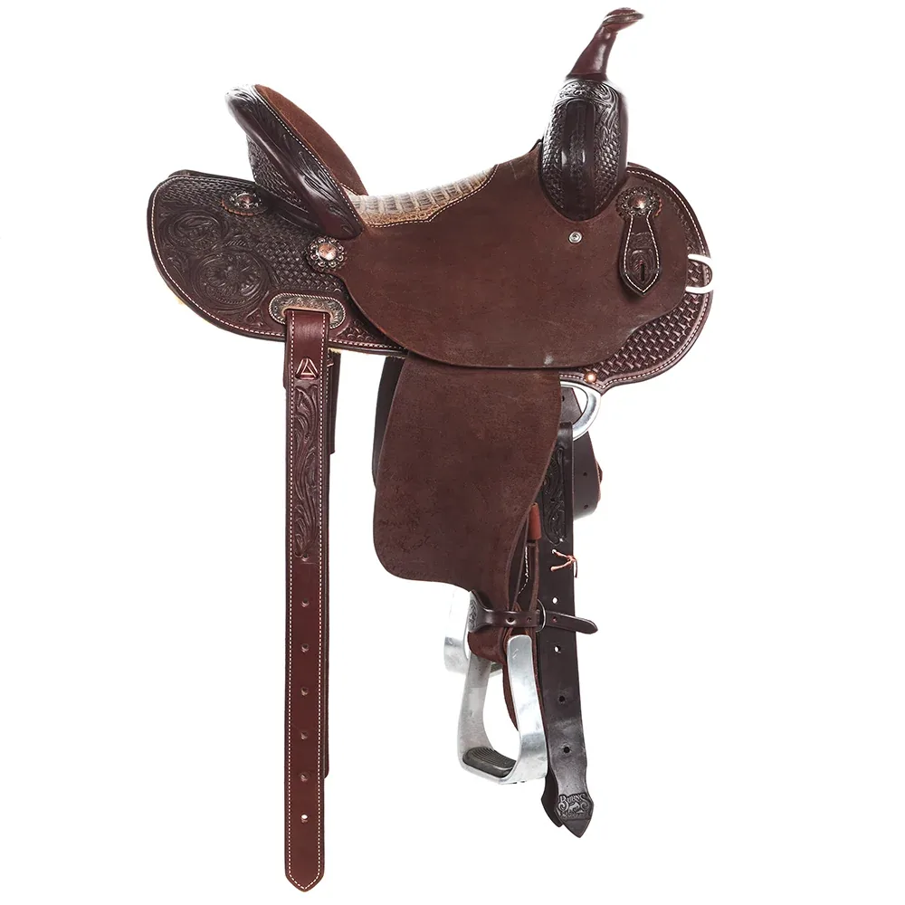 Burns Saddlery 13in 30MDX Chocolate Combo Tooled Barrel Saddle - Image 2