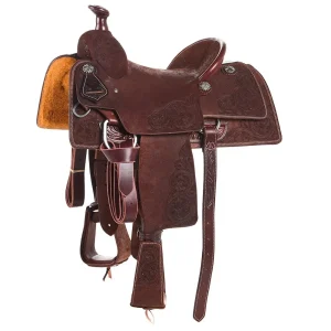 Burns Saddlery 14.5in Floral Tooled Chocolate Team Roping Saddle