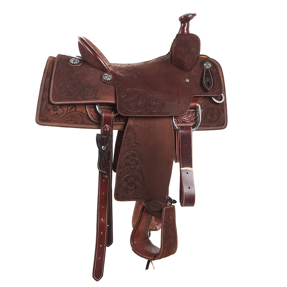 Burns Saddlery 14.5in Floral Tooled Chocolate Team Roping Saddle - Image 2